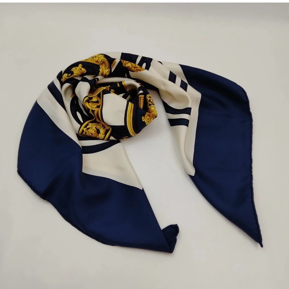 (1) Hermès—“Brides de Gala” Navy Silk Scarf, Vintage - Picture 3 of 7
